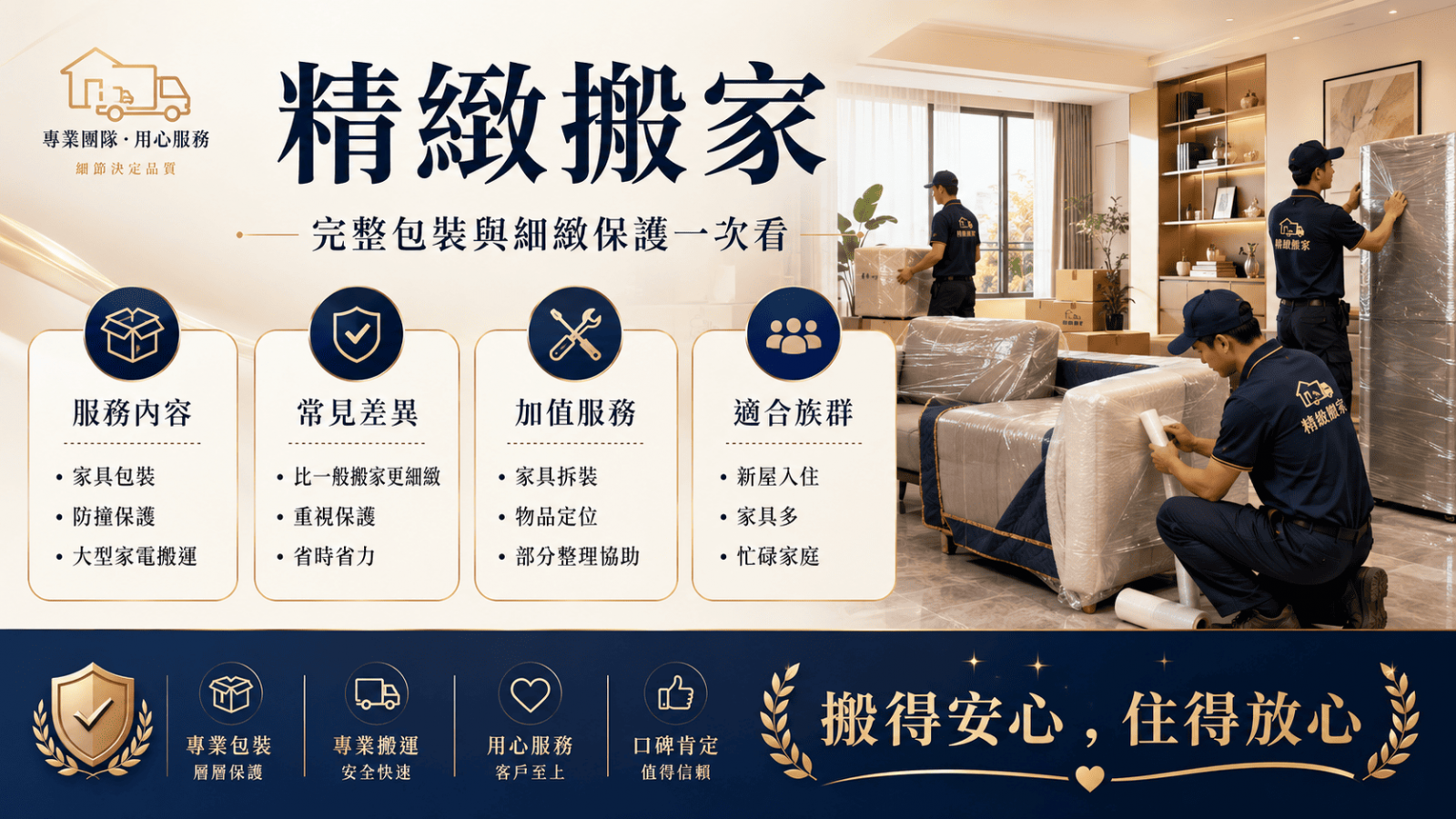 精緻搬家相較於一般搬家，更重視搬家前的分類打包